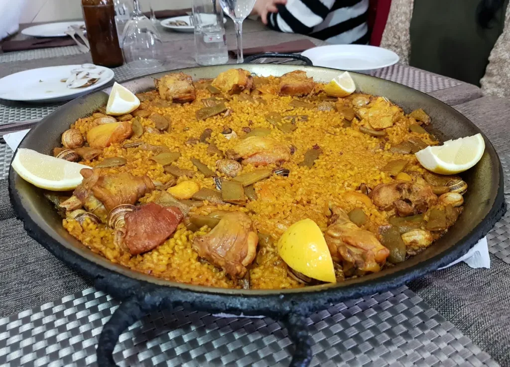 paella valenciana in a restaurant